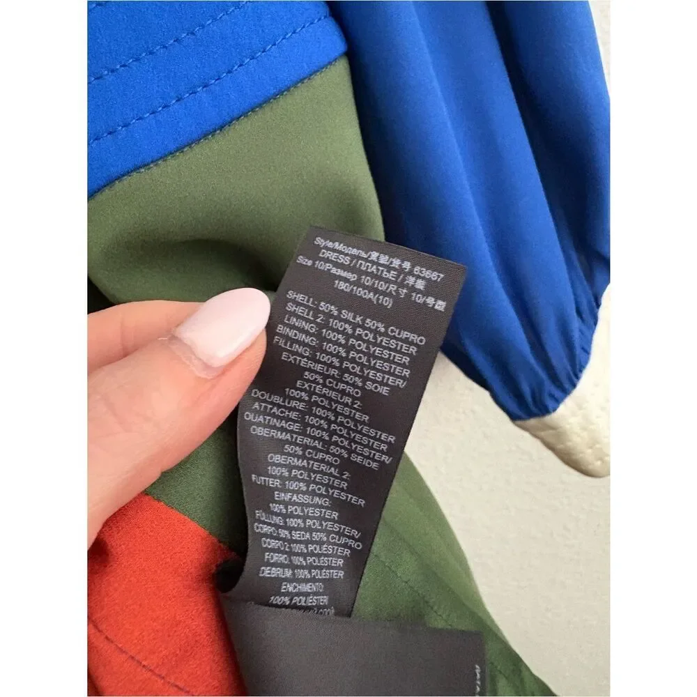 Tory Burch Kola Colorblock Silk Blend Satin Crepe Wrap Dress Size 10